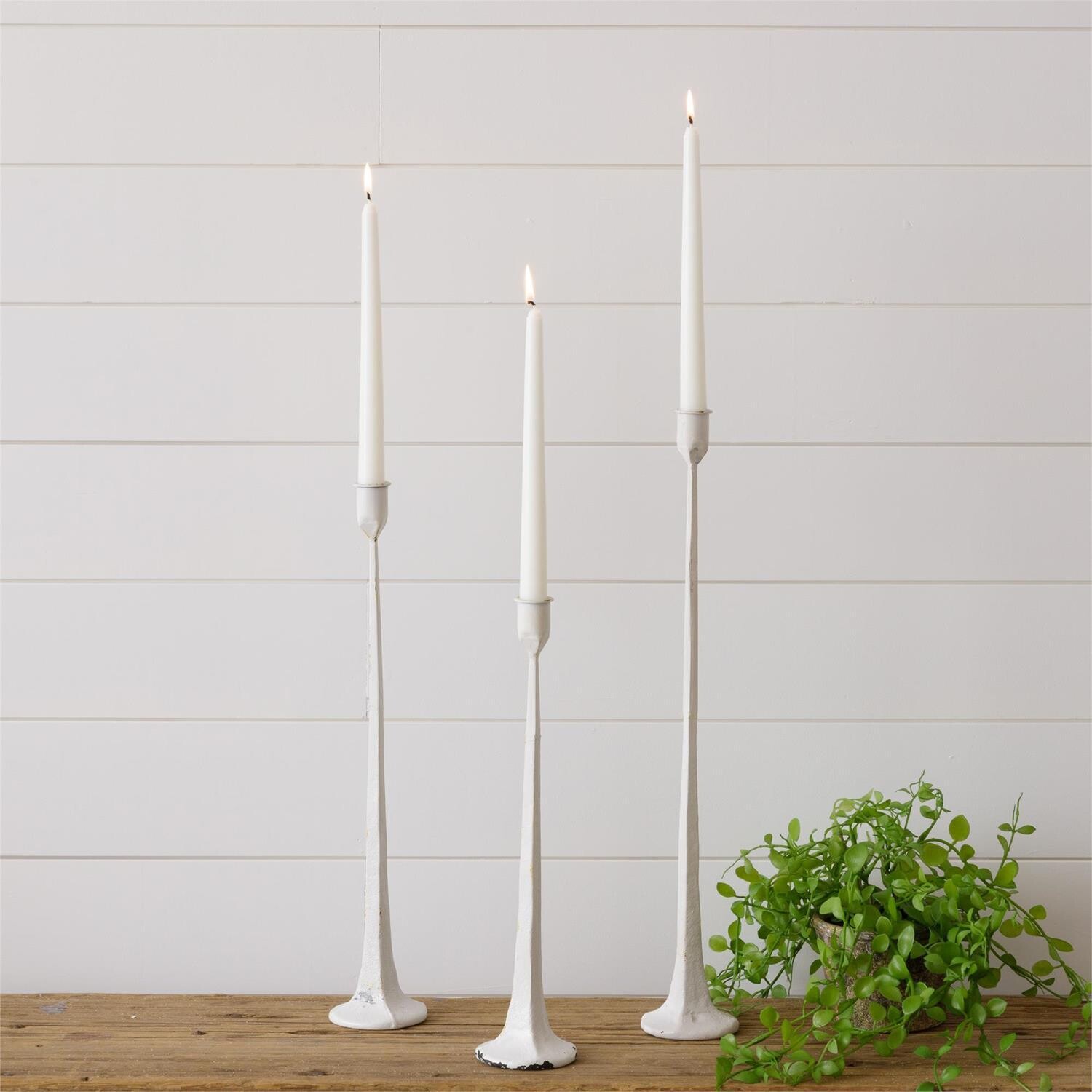 Hand Forged Metal Candle Holders, White - LARGE