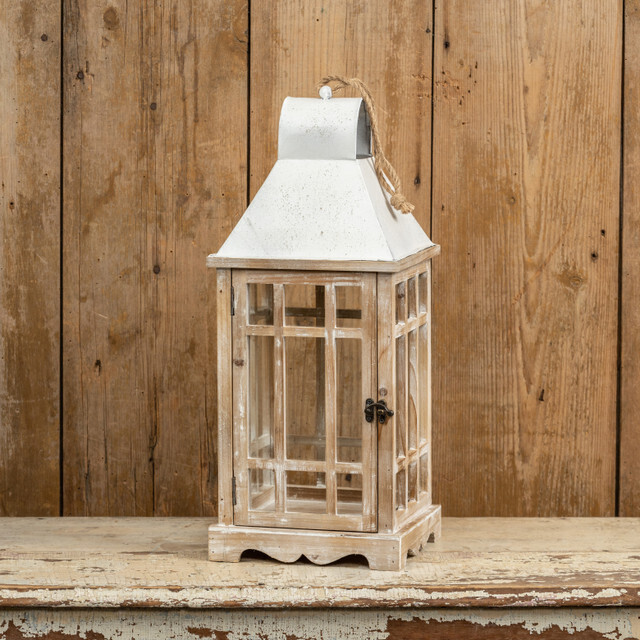 15.5&quot; RUSTIC WOOD LANTERN