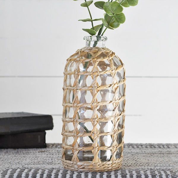 Glass Bottle 10&quot; Woven cage