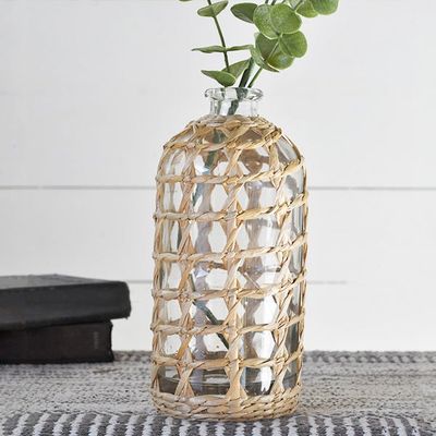 Glass Bottle 10&quot; Woven cage
