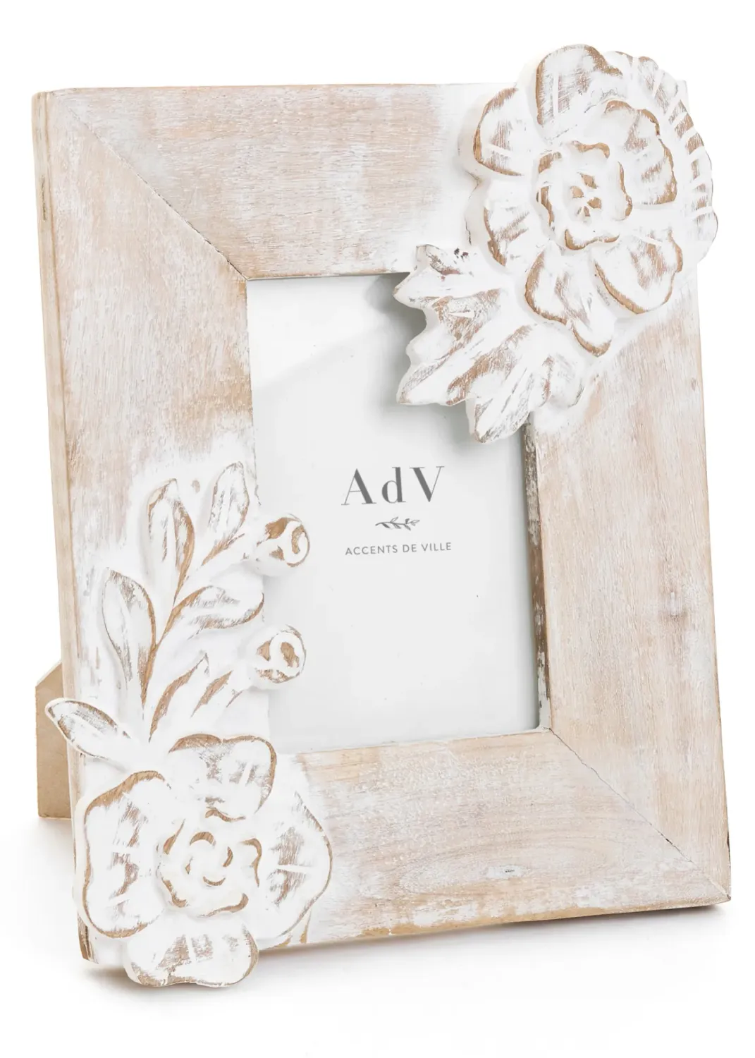 PIC FRAME 4X6 MANGO WD CARVD ROSE WHTWSH