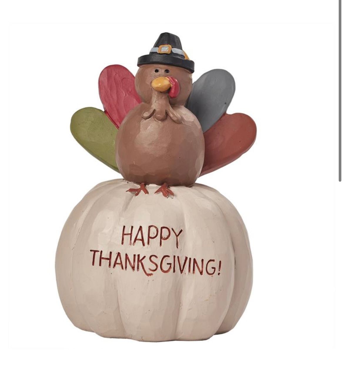 WHITE PUMPKIN W/TURKEY - HAPPY  THANKSGIVING