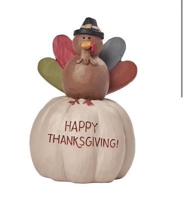 WHITE PUMPKIN W/TURKEY - HAPPY  THANKSGIVING