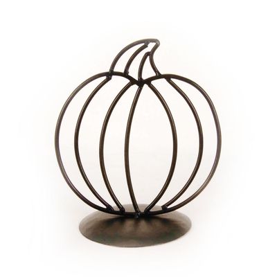 7.5x8 metal pumpkin on stand, black