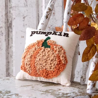 Mini Pillow - Hand-Hooked Pumpkin