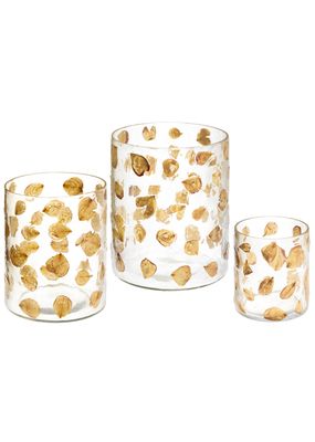 CANDLE HOLDER MED GLASS W/ DRY ROSE PETALS CLEAR-MULTI