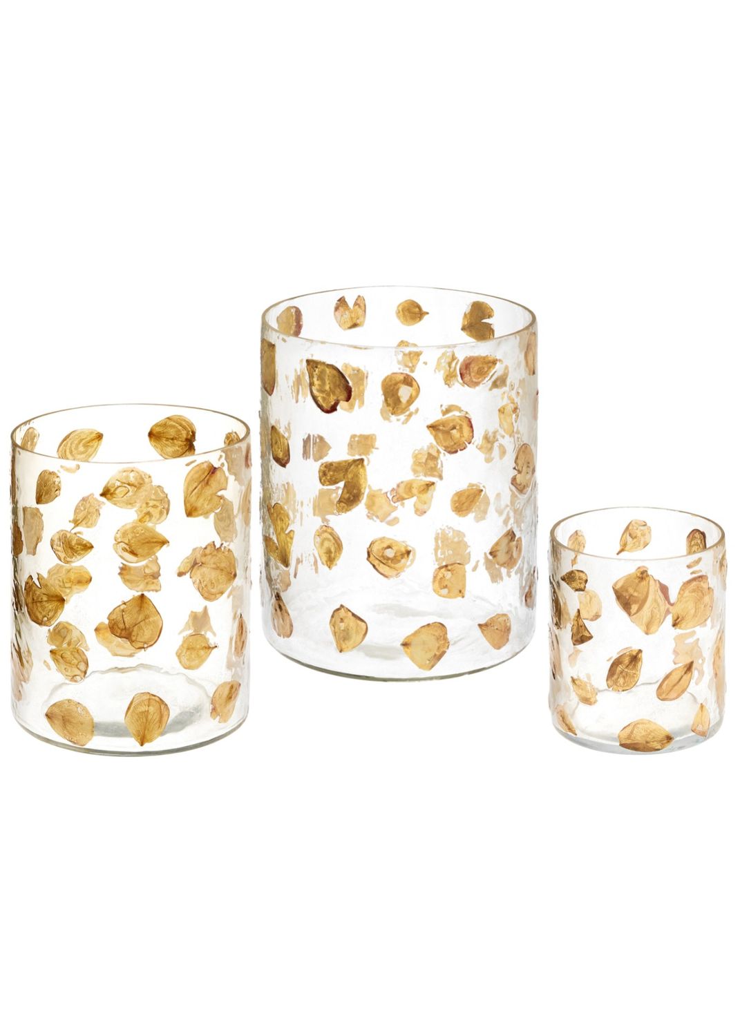 CANDLE HOLDER LG GLASS W/ DRY ROSE PETALS CLEAR-MULTI