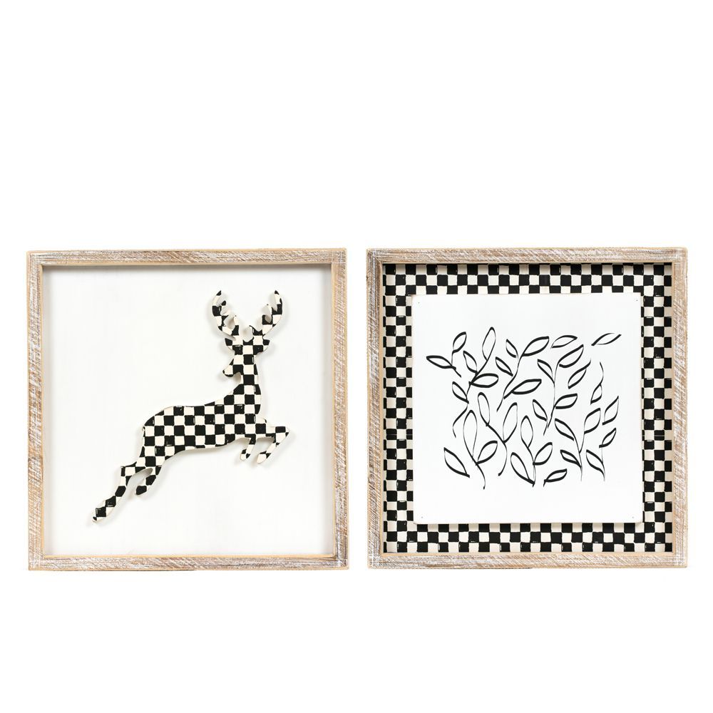 13x13x1.5 Rvs Wood Frame Sign Reindeer/leaves
