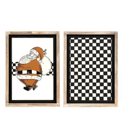 10x14x1.5 Rvs Wood Frame Sign Santa/check