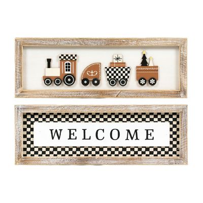 17x6x1.5 Rvs Wood Frame Sign Train/welcome