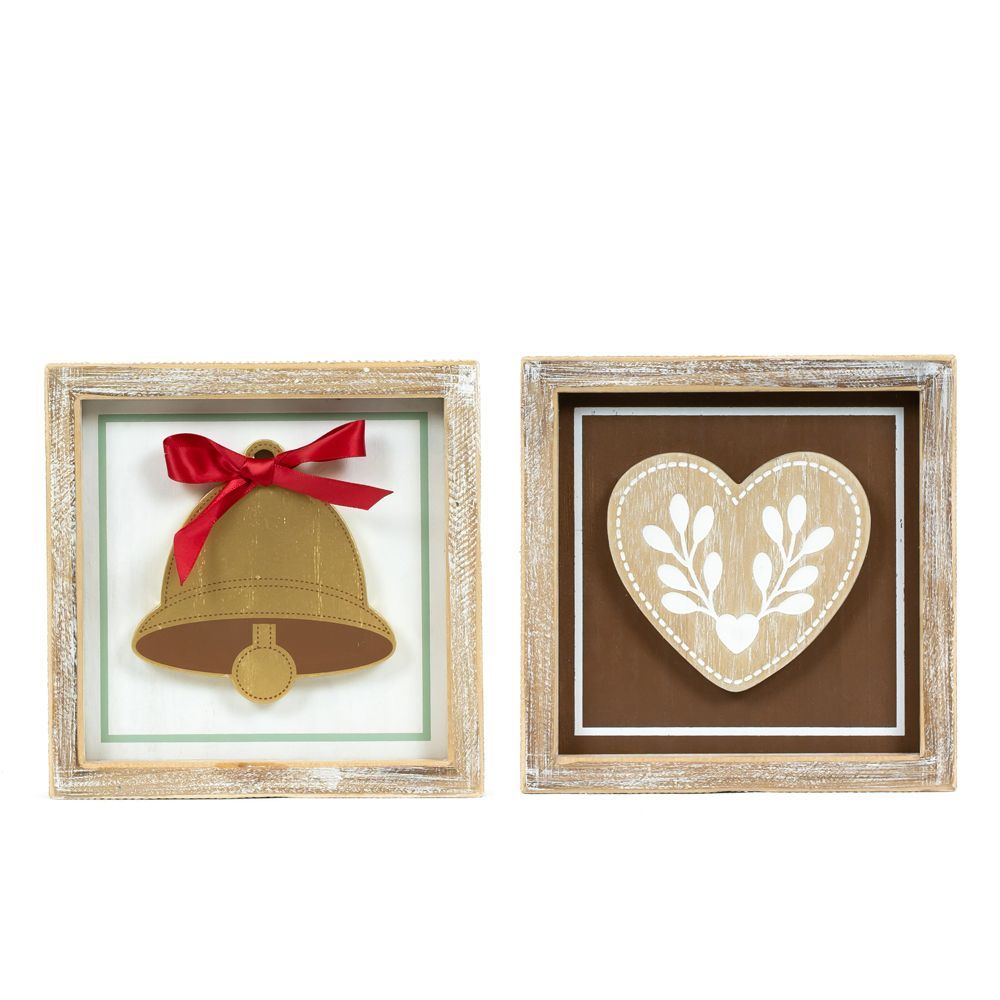7x7x1.5 Rvs Wood Frame Sign Bell /Heart