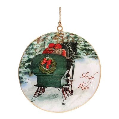 Sleigh Ride Disc Ornament  6&quot;H Iron