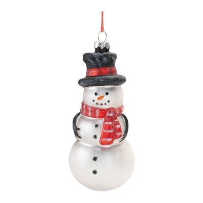 Snowman Ornament 5&quot;H Glass