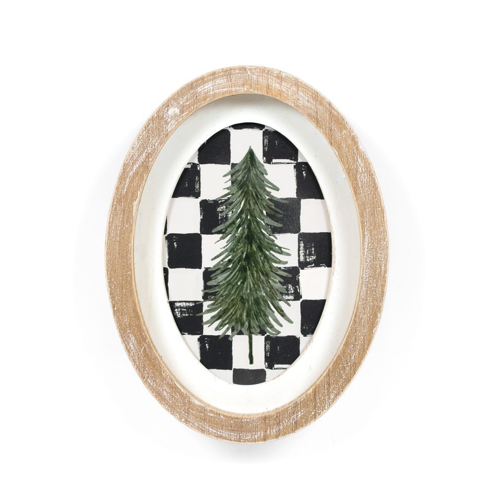 6x8x1.5 wood frame sign (TREE) multicolor Checking It Twice Collection