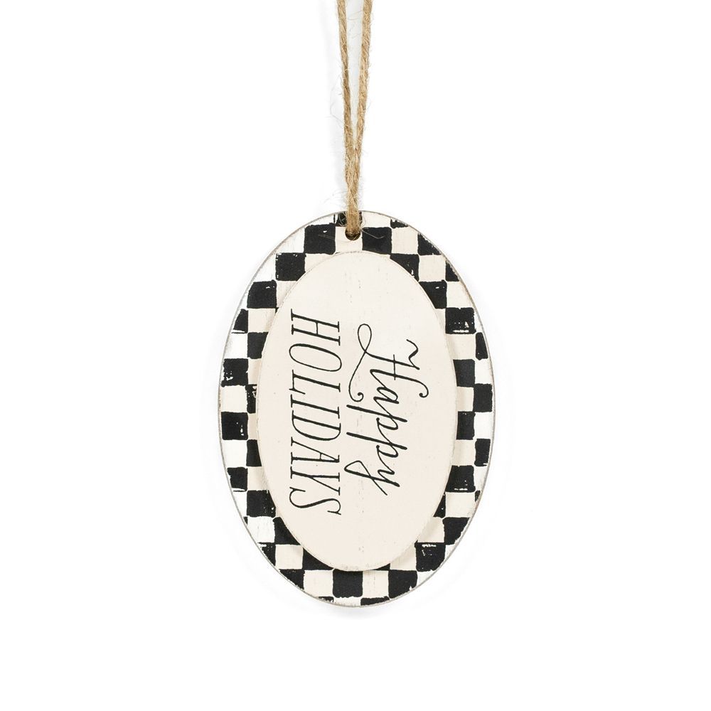 3x7x.5 wood ornament (HOLIDAYS) white, black Checking It Twice Collection