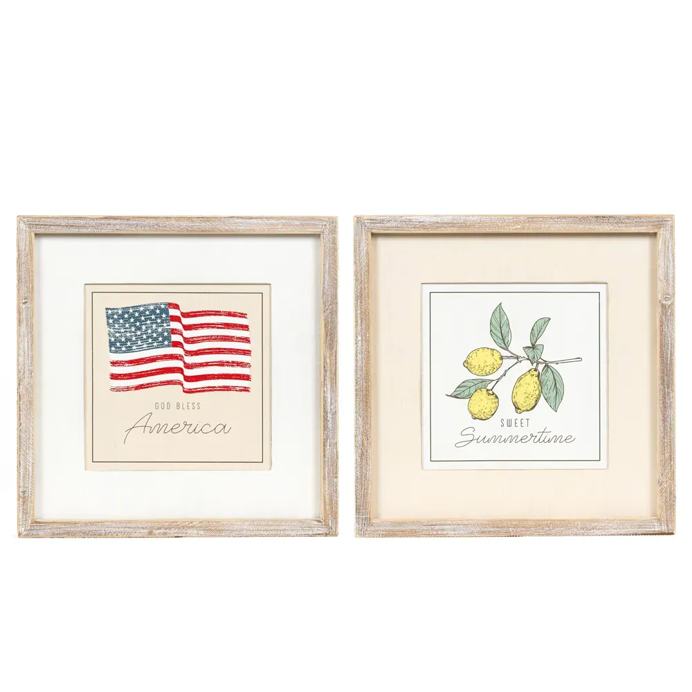 14x14x1.5 reversible wood frame sign (AMERICA/SWEET) multicolor AMERICAN SUMMER COLLECTION
