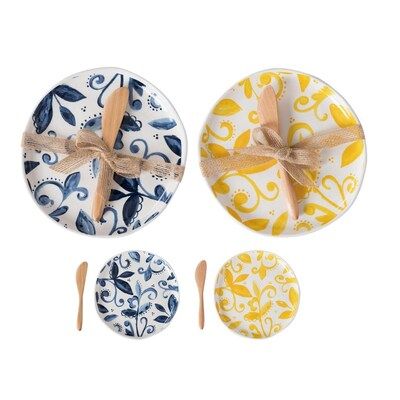 Dol Citrus Indigo App Plates w/Wood Spre