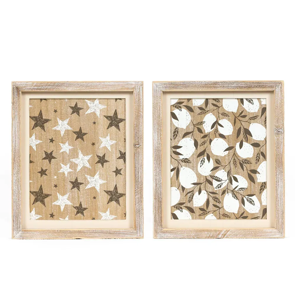 10x12x1.5 reversible wood frame sign (STARS/LEMONS) multicolor AMERICAN SUMMER COLLECTION