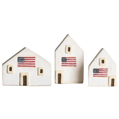 Mini Wood Houses w/ Flags