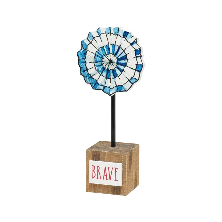 Blue and White pinwheel on base BRAVE