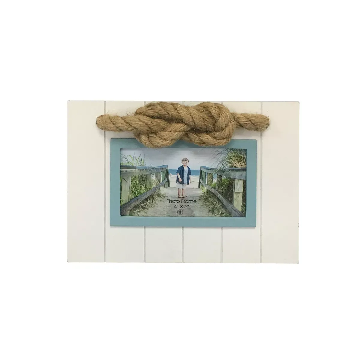 Beachcombers 4&quot;x6&quot; White &amp; Teal with Rope Photo Frame Picture Holder Nautical Lake Coastal