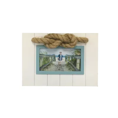 Beachcombers 4&quot;x6&quot; White &amp; Teal with Rope Photo Frame Picture Holder Nautical Lake Coastal