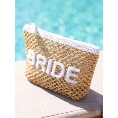 &quot;BRIDE&quot; STRAW ZIP POUCH