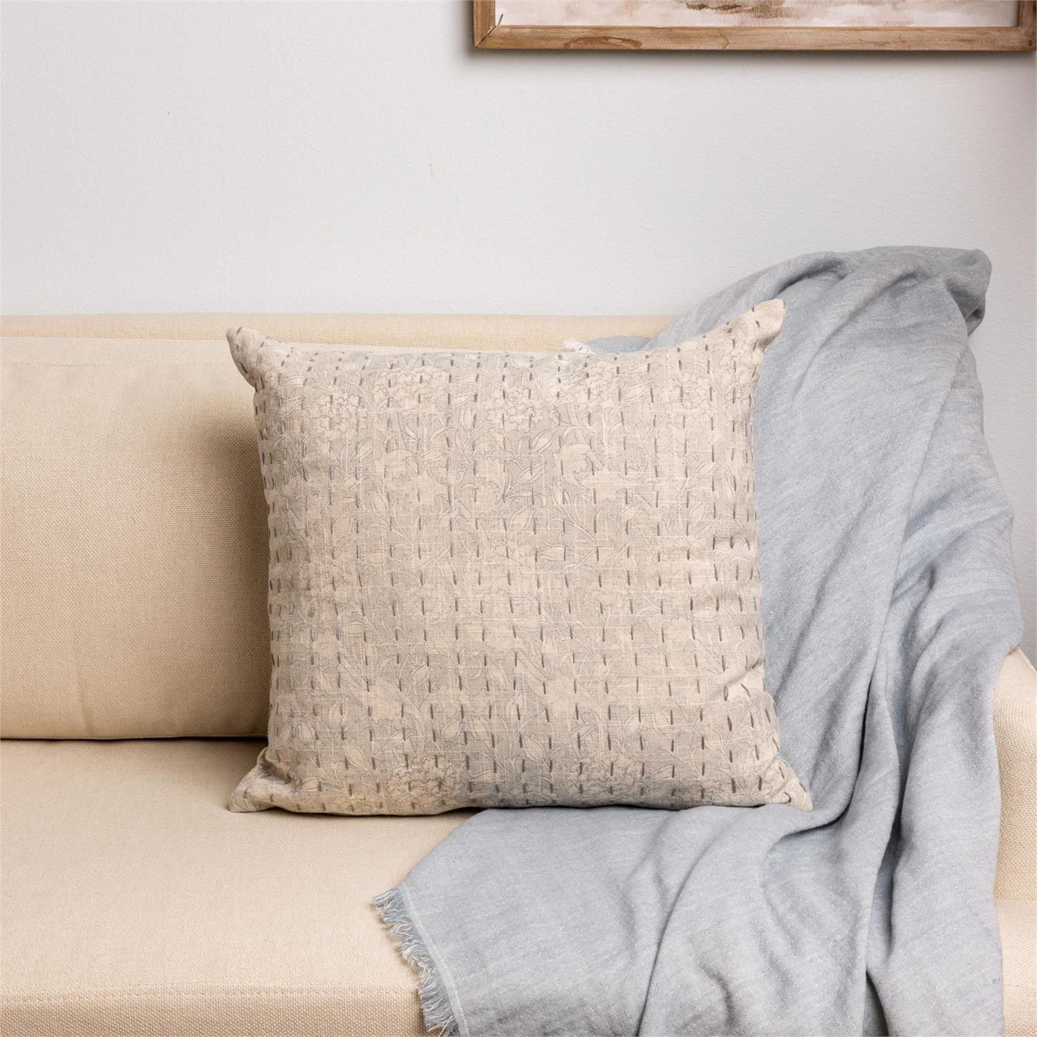 Pillow - Windward Blue With Kantha Stitch