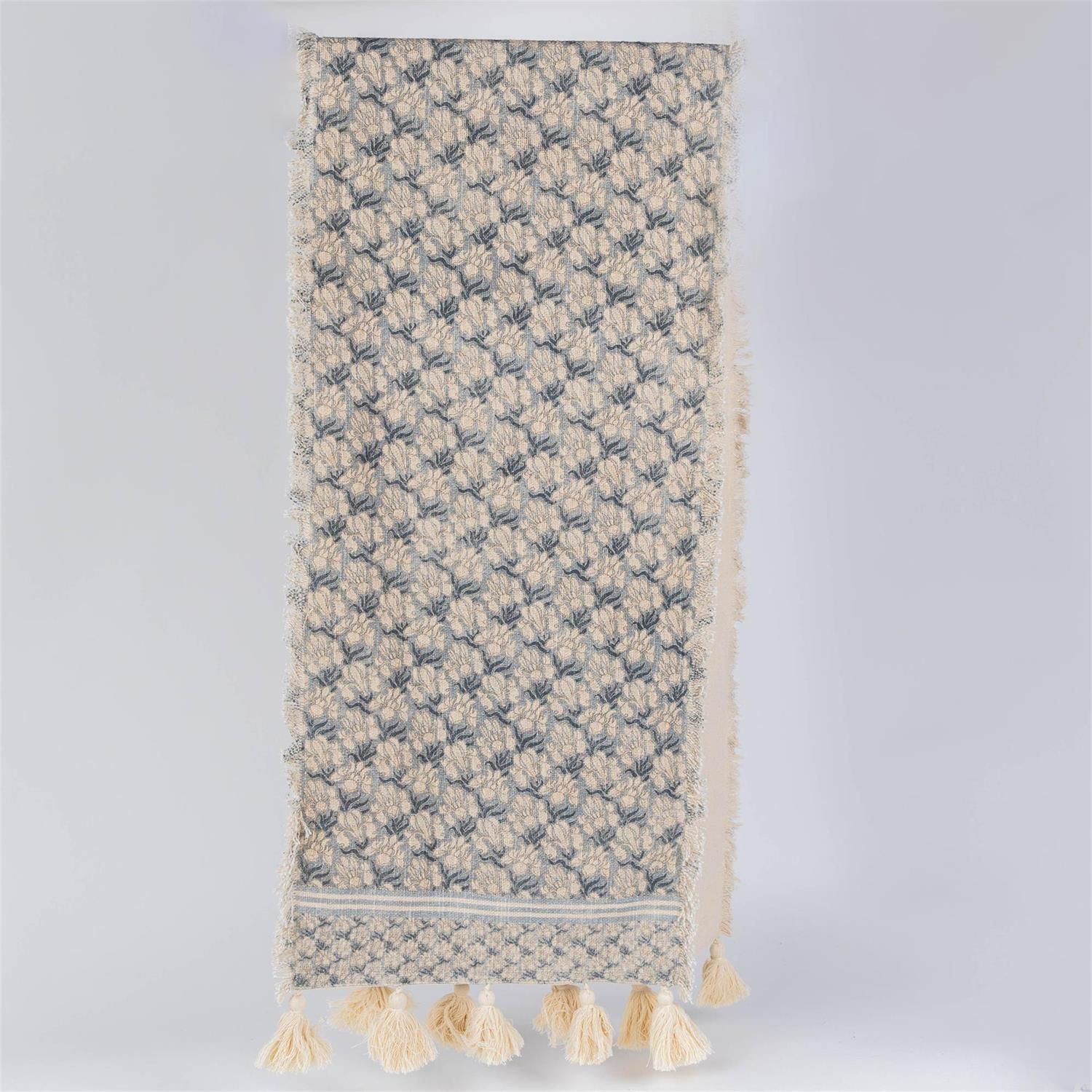 Runner - Windward Blue Block Print With Tassels