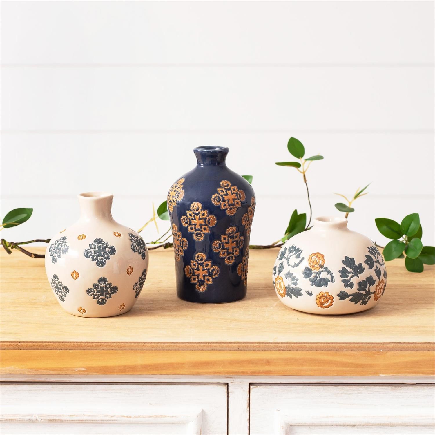 Blue Floral Motif Vase Assorted Styles