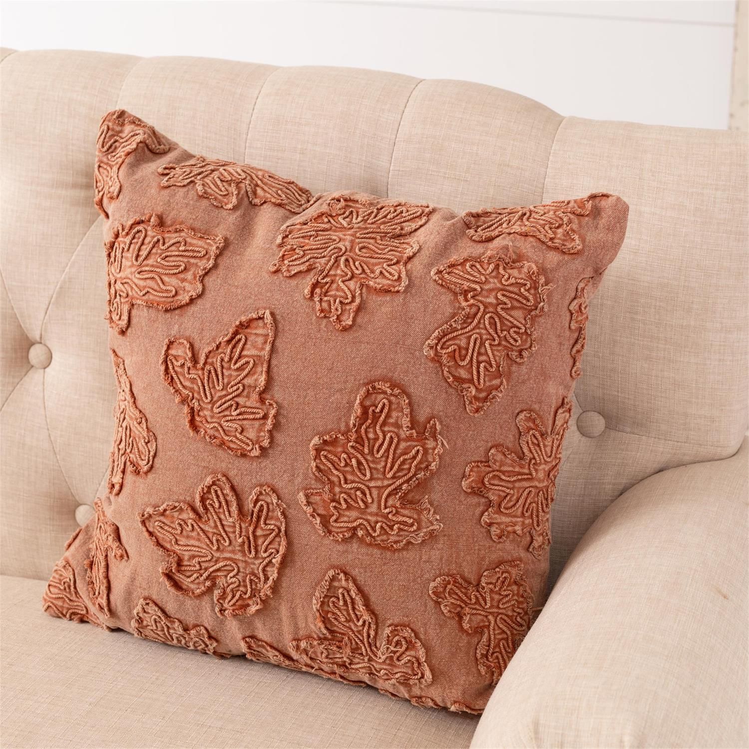 Pillow Stone Wash Fall Leaves 18&quot; Hx18&quot; W