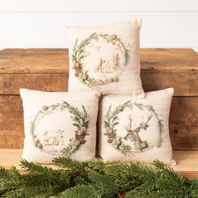 Mini Pillows - Holly And Ivy  Embroidered