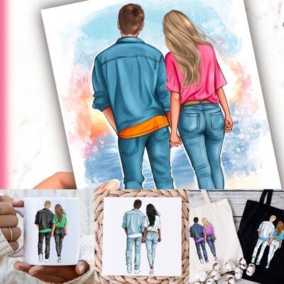 You &amp; Your Partner as an illustration (Denim Couple) Design &amp; PDF Download