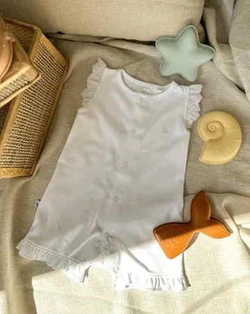 Pijama Bebe Blanco Tira Bordada Corto - Blanco