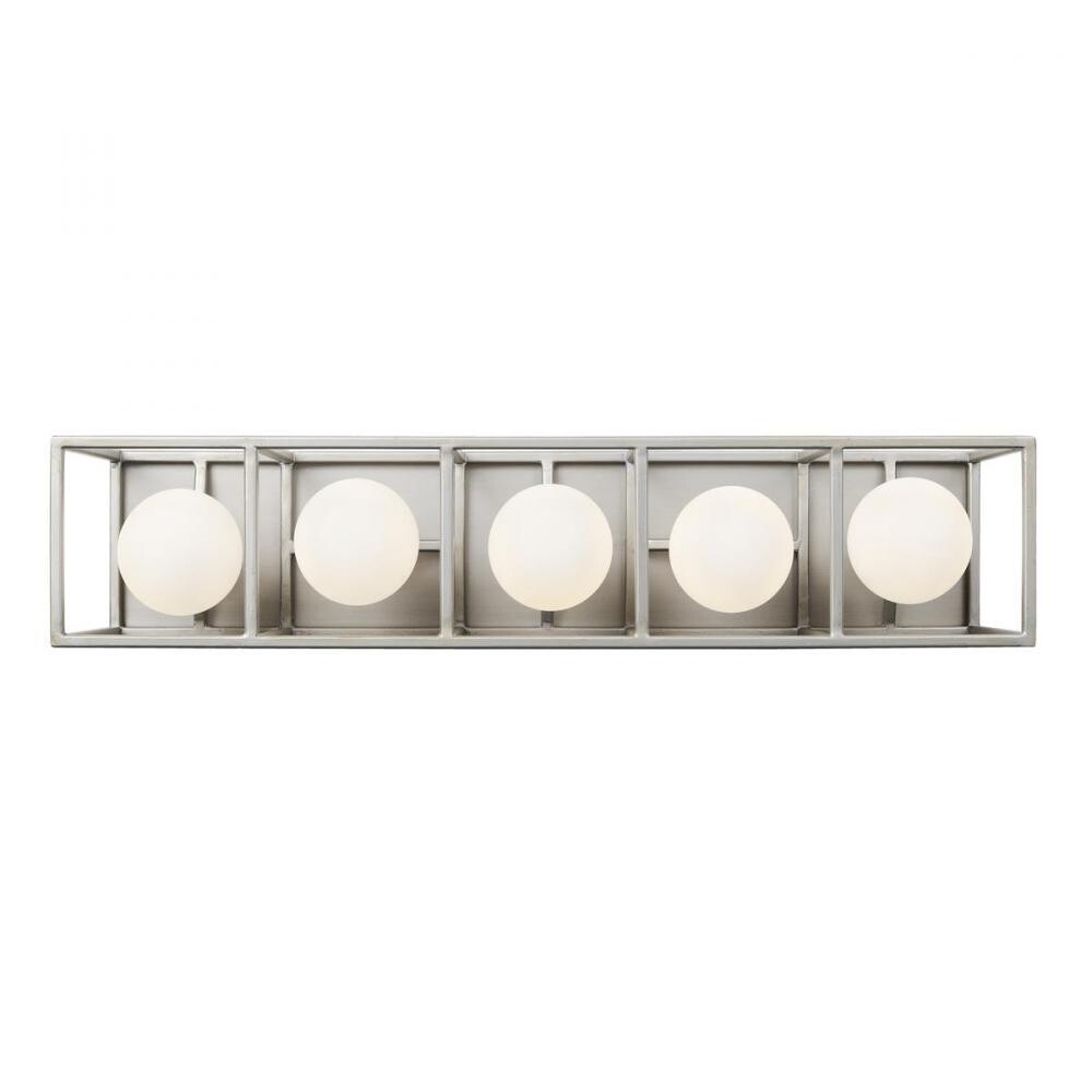 Plaza 5-Light Geometric Vanity or Wall Silver/Matte Opal Glass