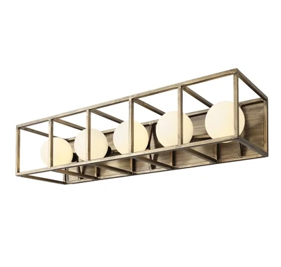 Plaza 5-Light Geometric Vanity or Wall Havana Gold / Matte Opal Glass