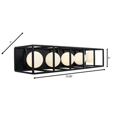 Plaza 5-Light Geometric Vanity or Wall Black Carbon/Matte Opal Glass Globes