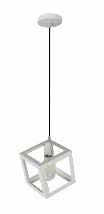 1-Light Industrial Metal Geometric Mini Pendant White