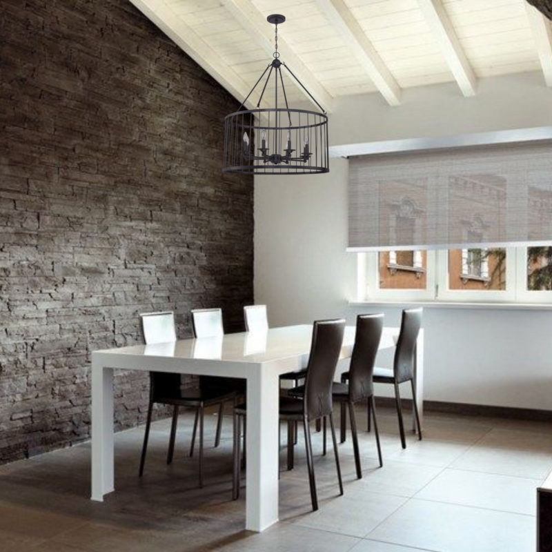 Modern Farmhouse Rustic 8-Light Pendant Iron Finish