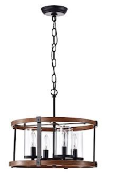 4-Light Pendant Wood/Matte Black