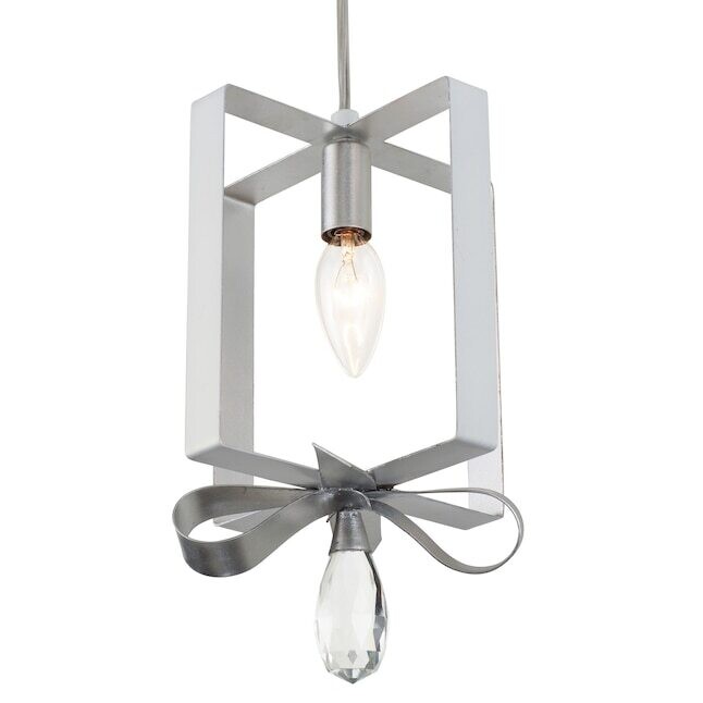 Posh Single 7&quot; Wide Mini Pendant with Crystal Accent Silver Leaf