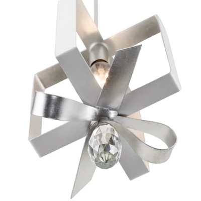 Posh Single 7" Wide Mini Pendant with Crystal Accent Silver Leaf