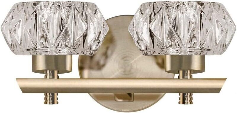 Basin 2-Light Crystal Cut Glass Vanity LED 3000K Vintage Brass