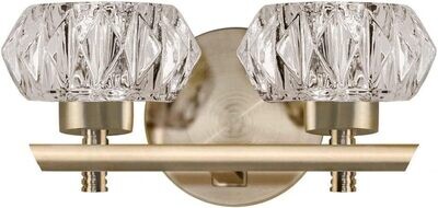 Basin 2-Light Crystal Cut Glass Vanity LED 3000K Vintage Brass
