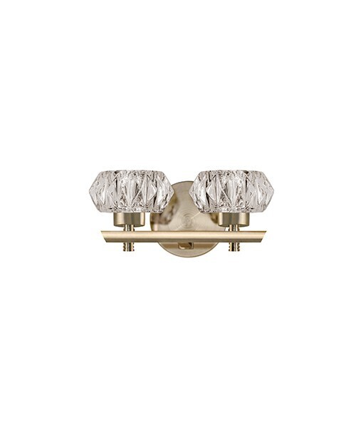 Basin 2-Light Crystal Cut Glass Vanity LED 3000K Vintage Brass Basin 2-Light Crystal Cut Glass Vanity LED 3000K Vintage Brass