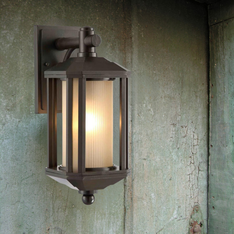 Farmhouse Rustic Outdoor Wall Light, Oil Rubbed Bronze, Frosted Glass