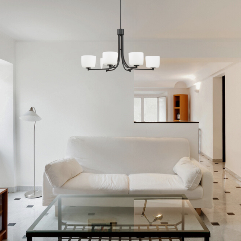 6 Light Clarendon Aged Bronze Brushed Chandelier White Opal Glass