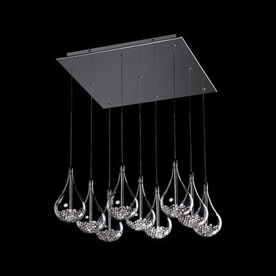 9-Light Drop Chandelier, Clear Crystal Glass with Clear and Smoked Glass Crystal Inside Teardrop enclosures/ Chrome finish