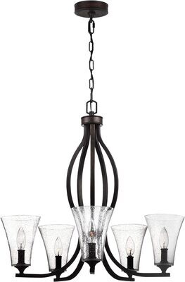 Marteau 5-Light Chandelier Hammered Metal and Clear Seeded Glass Shades with Oil Rubbed Bronze finish