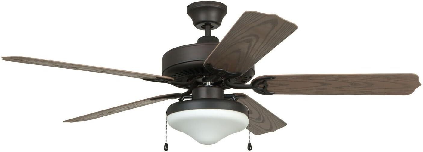 Enduro 52" 5 Blade Indoor / Outdoor Tri-Mount Ceiling Fan - Light Kit Included. Aged Bronze finish, frost white glass shade